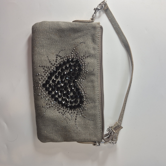 Black Beaded Heart Y2k‎ Gray Silver Hand Bag - Picture 9 of 10
